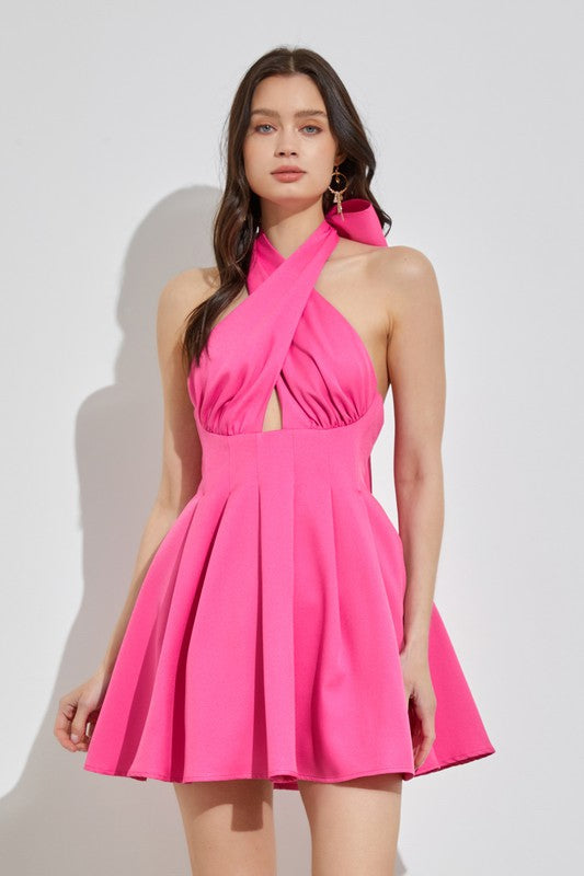 Cross Neck Dress BRIGHT FUCHSIA L by Do + Be Collection | Fleurcouture