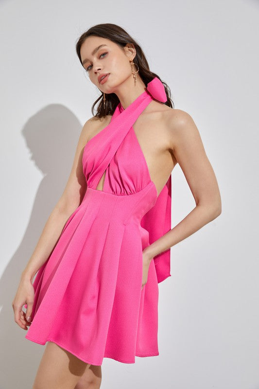 Cross Neck Dress BRIGHT FUCHSIA L by Do + Be Collection | Fleurcouture