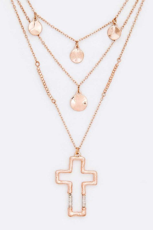 Cross Pendant Layered Necklace WORN ROSEGOLD O/S by LA Jewelry Plaza | Fleurcouture