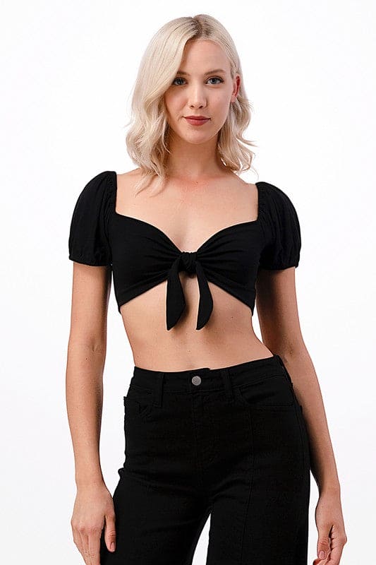 CROSS STRAP CROP TOP Black S by O2 Denim | Fleurcouture