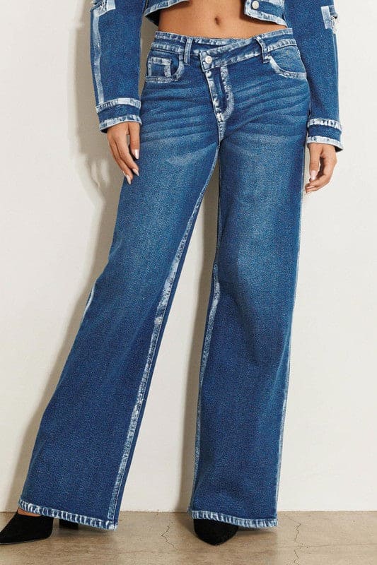 Crossed Low Rise Hand Blush Painting Wide Jeans Indigo by Vibrant M.i.U | Fleurcouture