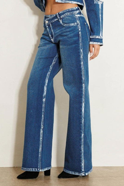 Crossed Low Rise Hand Blush Painting Wide Jeans Indigo by Vibrant M.i.U | Fleurcouture