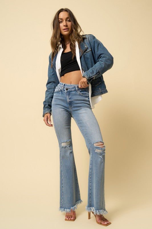 CROSSOVER WIDE LEG DENIM BLUE by Denim Lab USA | Fleurcouture