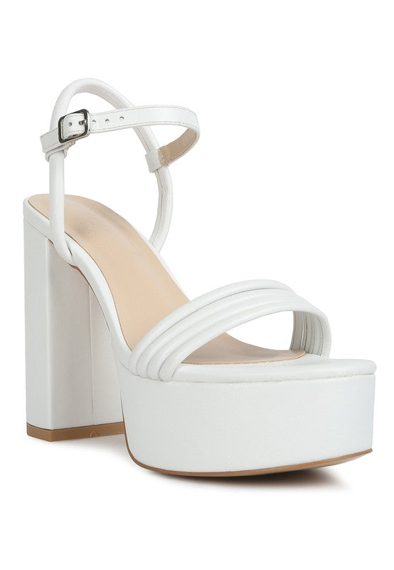 Cruella Block Heel Platform Sandals White 9 by Rag Company | Fleurcouture