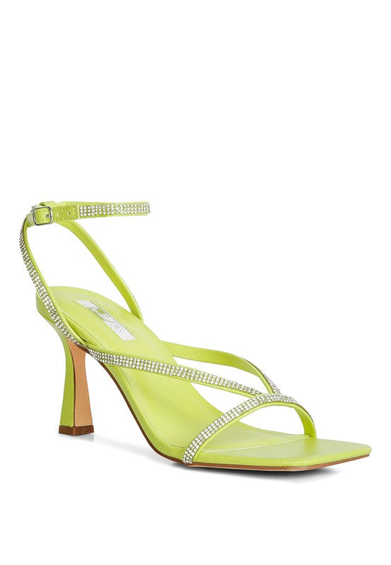 Crush It Diamante Mid Heel Sandal Lime 6 by Rag Company | Fleurcouture