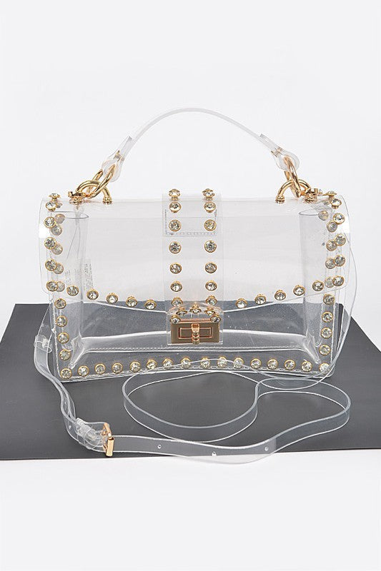 Crystal Accent Clear Crossbody Swing Bag CLEAR/GOLD O/S by Artini Accessories | Fleurcouture