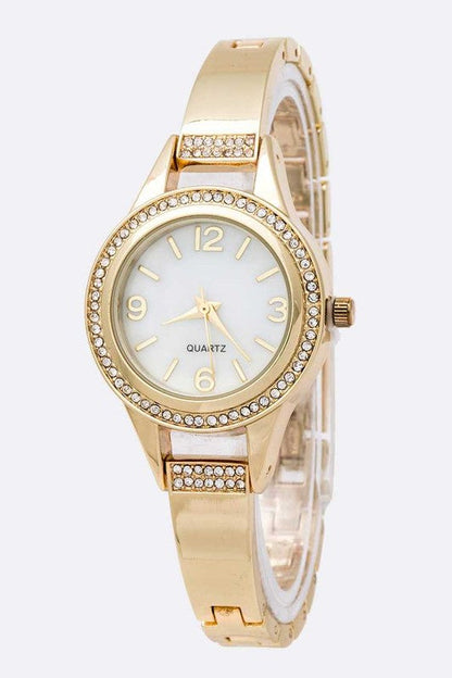 Crystal Bezel Bracelet Watch Set Gold O/S by Artini Accessories | Fleurcouture