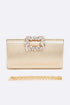 Crystal Buckle Metallic Box Clutch Gold O/S by Artini Accessories | Fleurcouture