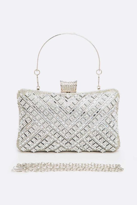 Crystal Iconic Bridal Party Box Clutch Silver O/S by Artini Accessories | Fleurcouture