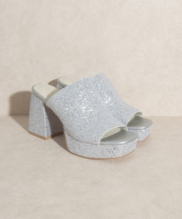 CRYSTAL-RHINESTONE PLATFORM SLIDE HIGH HEEL SILVER 6.5 by Let&