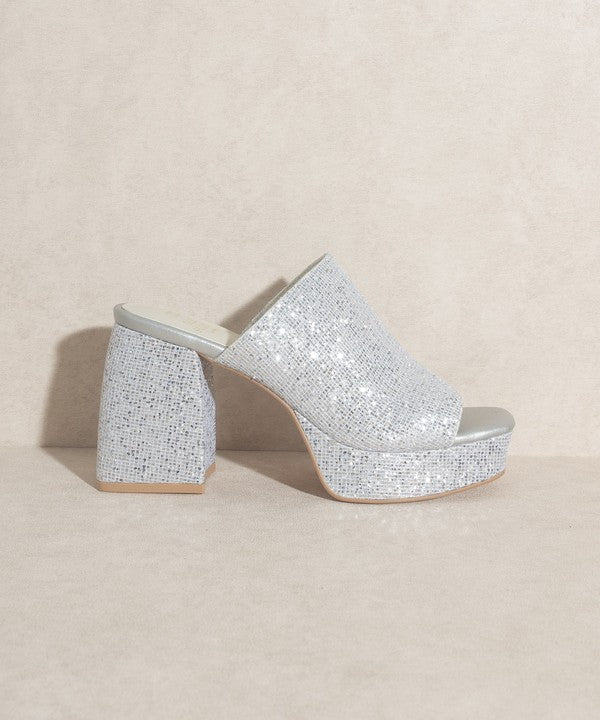 CRYSTAL-RHINESTONE PLATFORM SLIDE HIGH HEEL SILVER by Let&