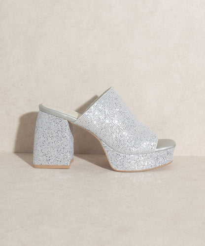 CRYSTAL-RHINESTONE PLATFORM SLIDE HIGH HEEL SILVER by Let&