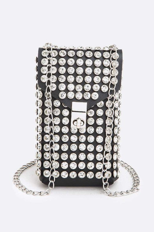 Crystal Studs Cellphone Convertible Bag Black O/S by Artini Accessories | Fleurcouture