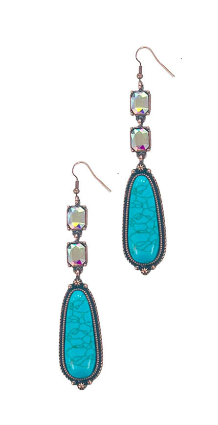 Crystal &amp; Turquoise Teardrop Earrings Silver Turquoise One Size Earrings by Grace &amp; Emma | Fleurcouture