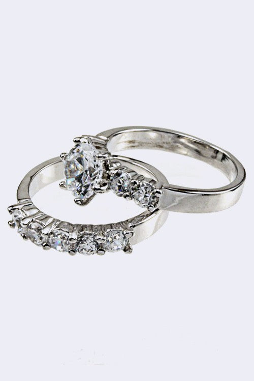 Cubic Zirconia Double Ring Rhodium by LA Jewelry Plaza | Fleurcouture