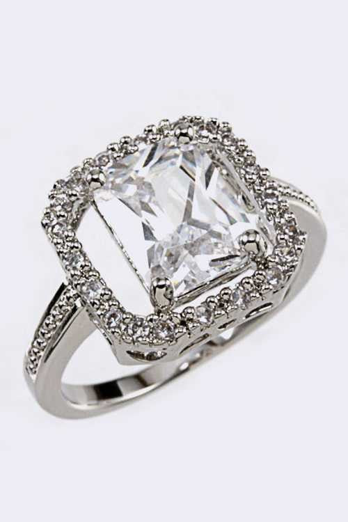 Cubic Zirconia Ring Rhodium 6 by LA Jewelry Plaza | Fleurcouture