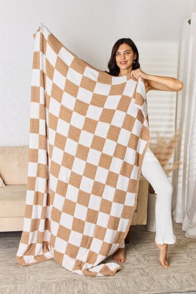 Cuddley Checkered Decorative Throw Blanket Caramel One Size by Trendsi | Fleurcouture