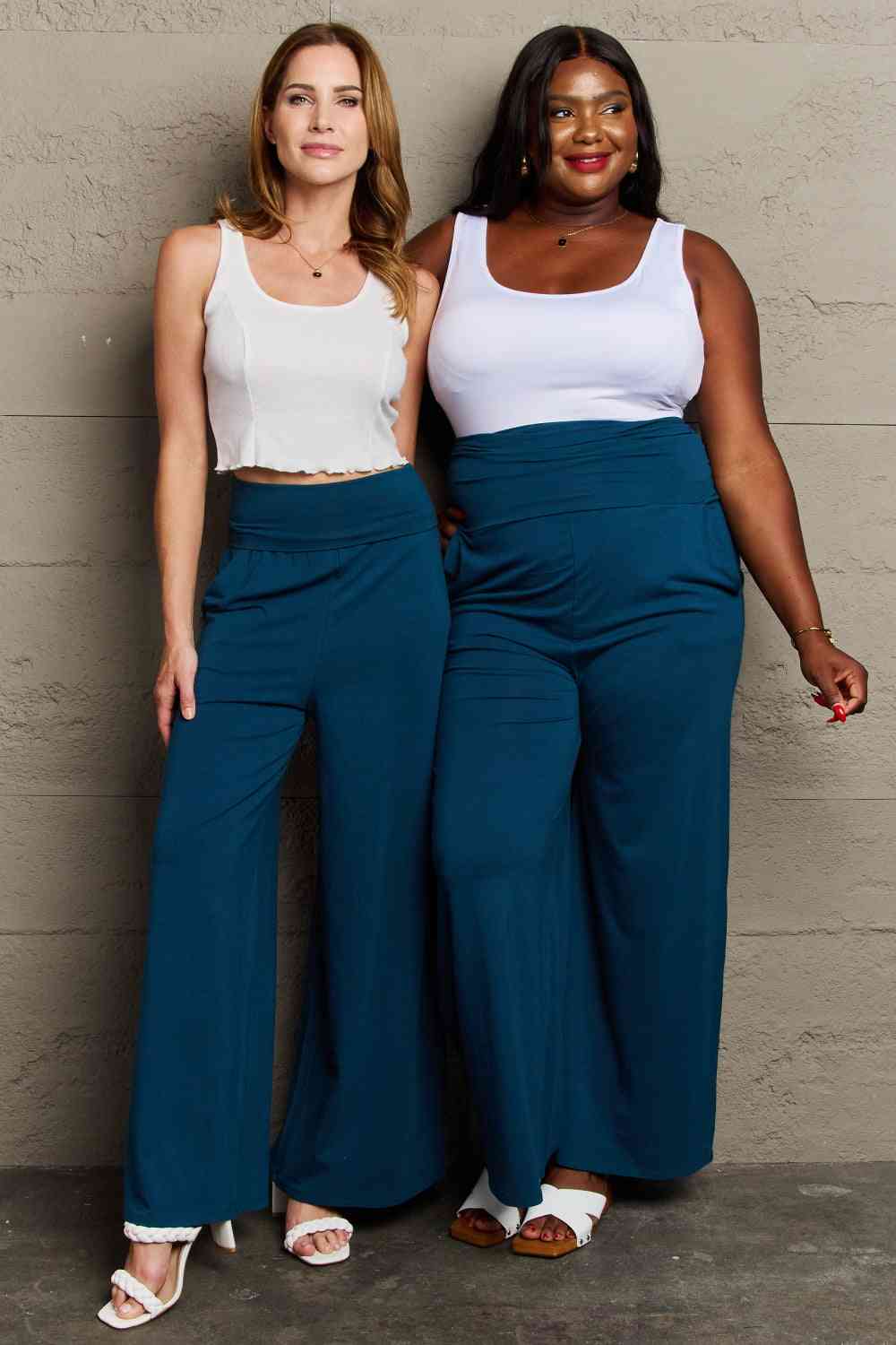 Culture Code My Best Wish Full Size High Waisted Palazzo Pants Deep Teal S by Trendsi | Fleurcouture