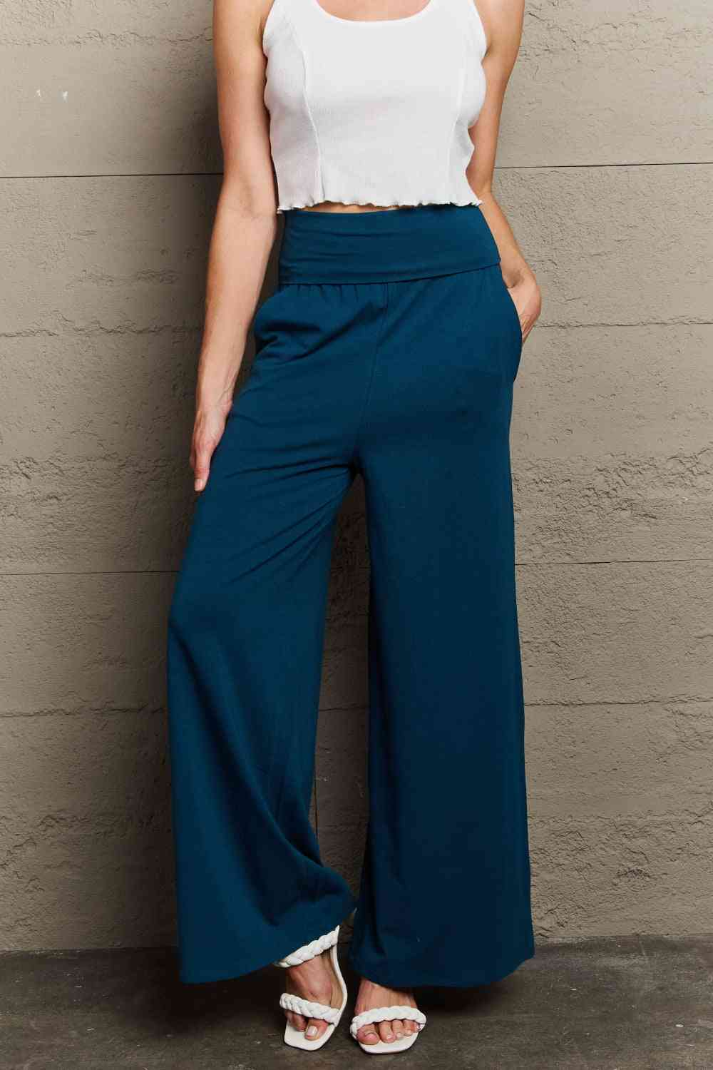 Culture Code My Best Wish Full Size High Waisted Palazzo Pants Deep Teal by Trendsi | Fleurcouture