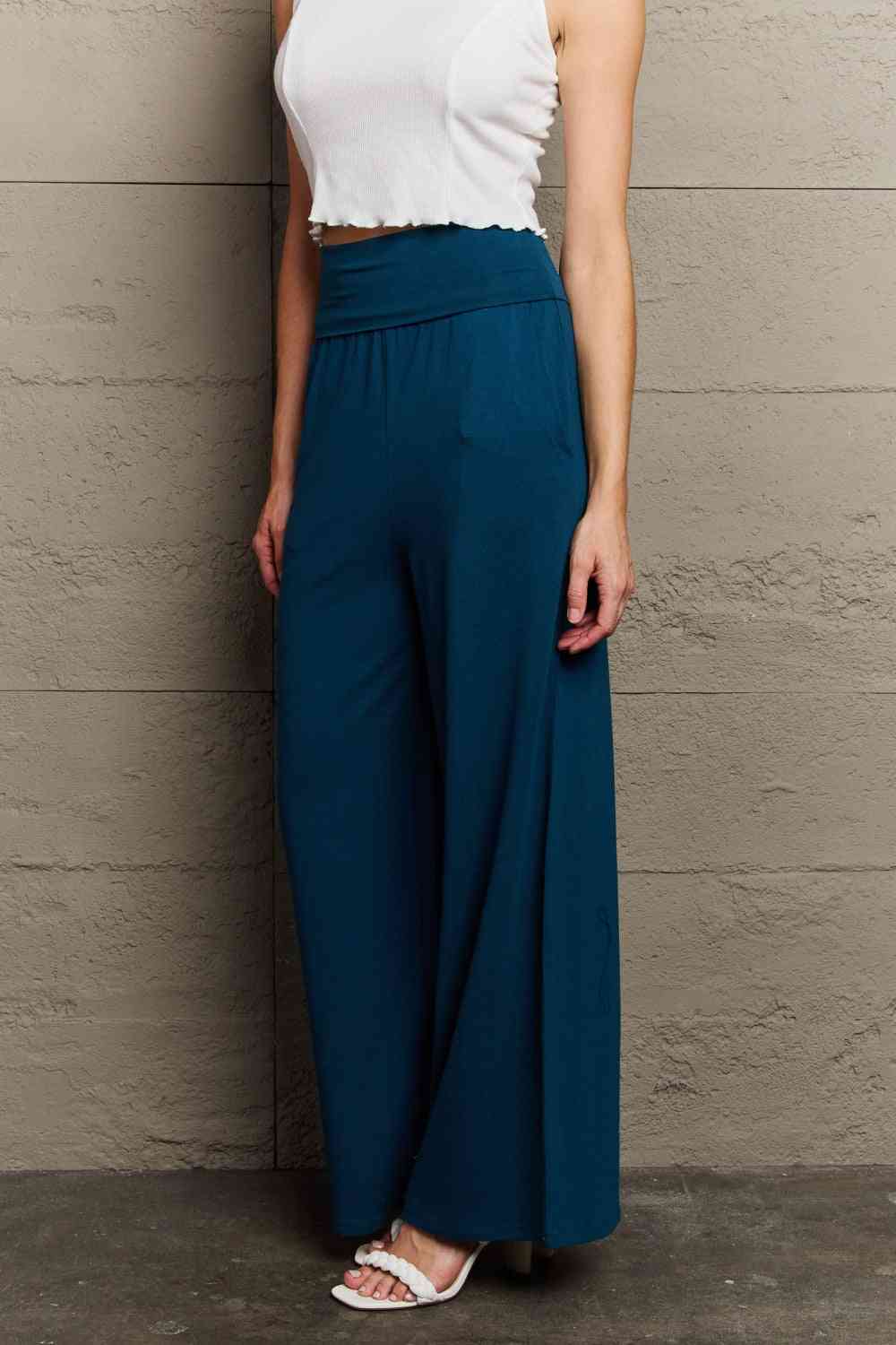 Culture Code My Best Wish Full Size High Waisted Palazzo Pants Deep Teal by Trendsi | Fleurcouture