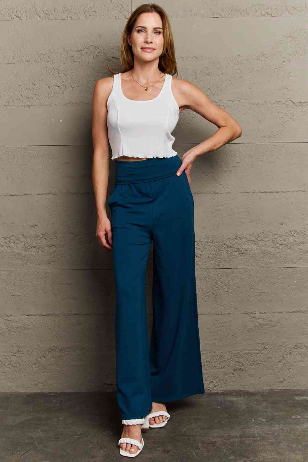 Culture Code My Best Wish Full Size High Waisted Palazzo Pants Deep Teal by Trendsi | Fleurcouture