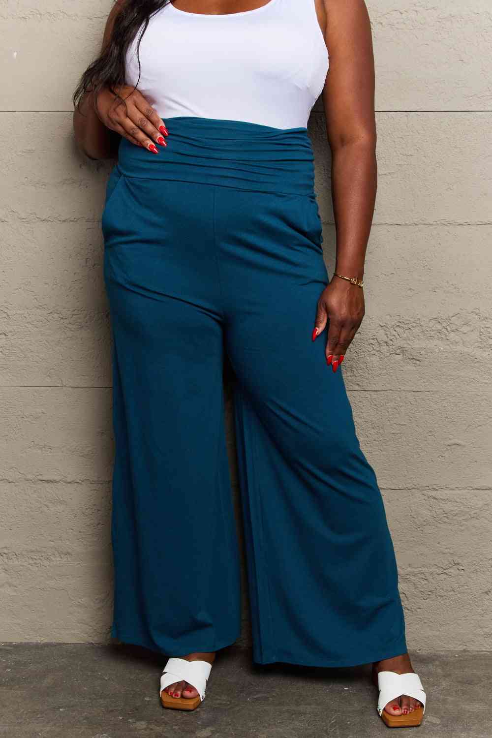 Culture Code My Best Wish Full Size High Waisted Palazzo Pants Deep Teal by Trendsi | Fleurcouture