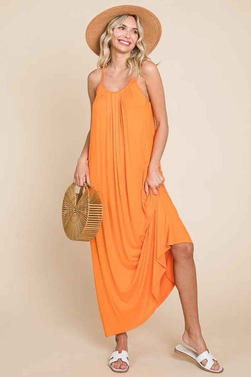 Culture Code Plus Size Tie Back Maxi Cami Dress New Sunkist 1XL Women&