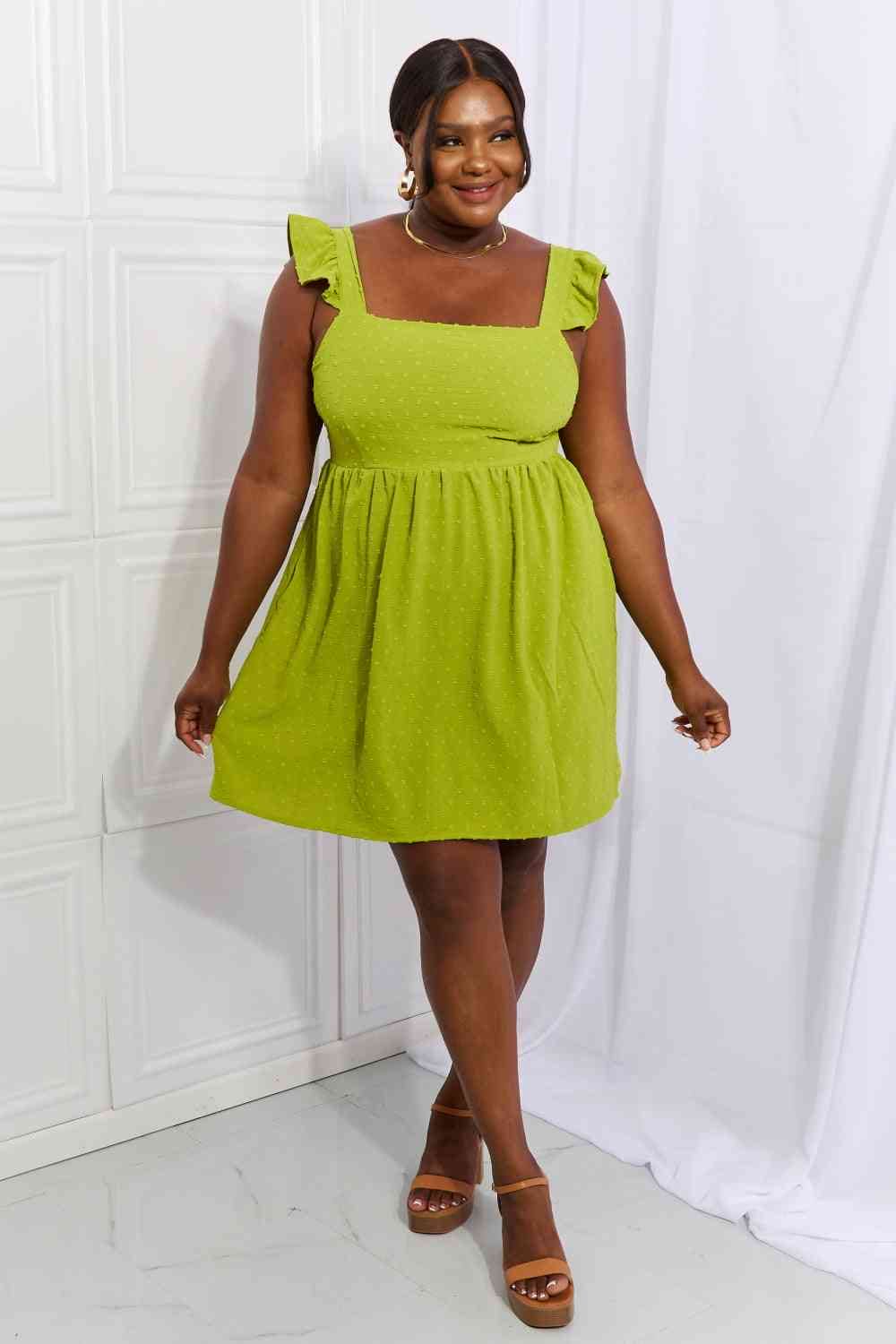 Culture Code Sunny Days Full Size Empire Line Ruffle Sleeve Dress in Lime Lime by Trendsi | Fleurcouture