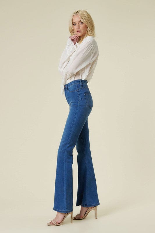 Curvy Flare Jeans Medium Stone Flare Jeans by Vibrant M.i.U | Fleurcouture