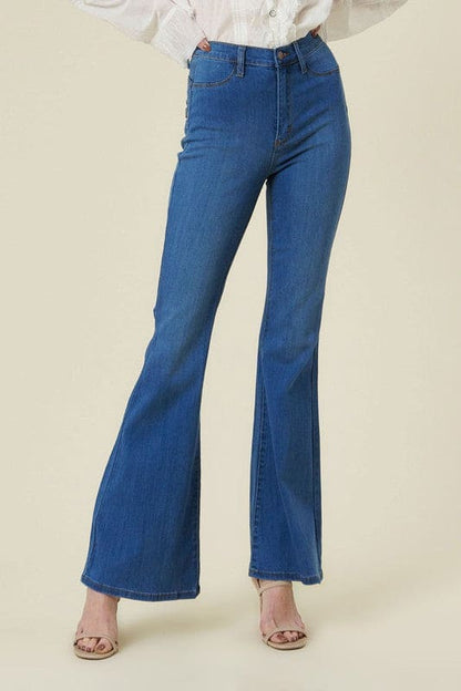 Curvy Flare Jeans Medium Stone Flare Jeans by Vibrant M.i.U | Fleurcouture