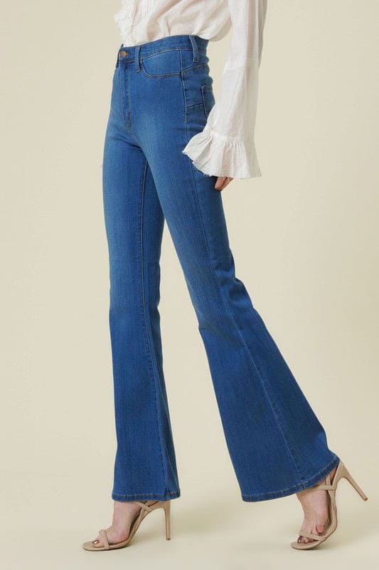 Curvy Flare Jeans Medium Stone Flare Jeans by Vibrant M.i.U | Fleurcouture