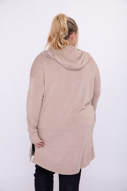 Curvy Longline Hooded Cardigan with Pockets by Mono B | Fleurcouture