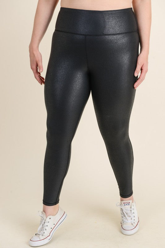 Curvy OG Foil High Waist Leggings Black by Mono B | Fleurcouture