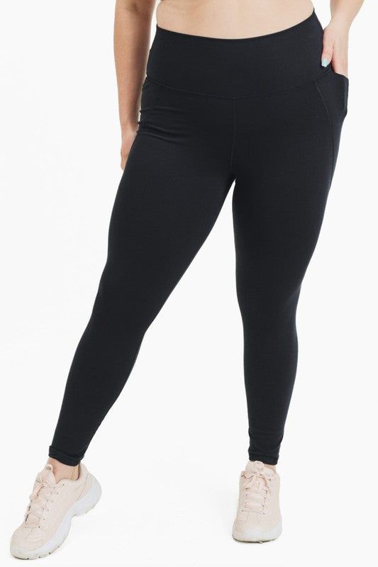 Curvy Tapered Band Essential High Waist Leggings Black XL by Mono B | Fleurcouture