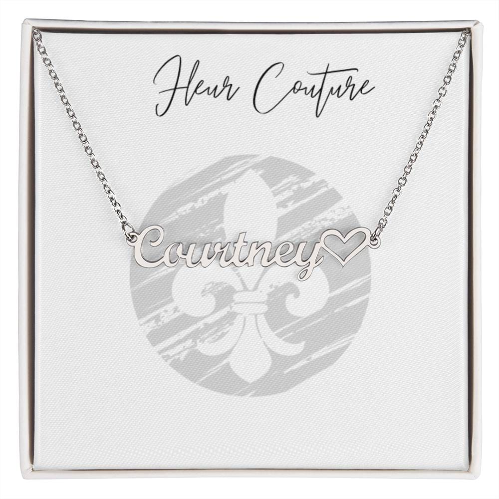 Customized name necklace w/ heart Polished Stainless Steel Standard Box Jewelry by ShineOn Fulfillment | Fleurcouture