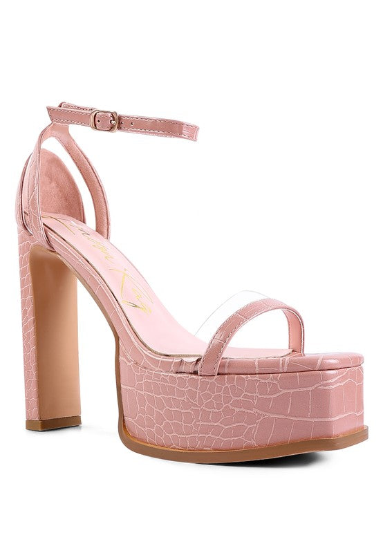 CUTLASS HIGH HEELED CHUNKY SANDALS Pink 5 by Rag Company | Fleurcouture