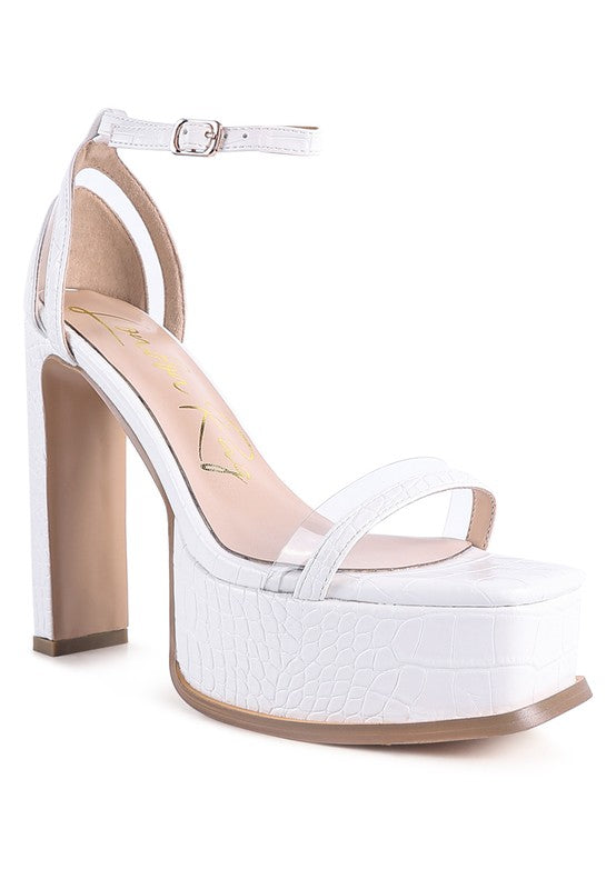 CUTLASS HIGH HEELED CHUNKY SANDALS White 5 by Rag Company | Fleurcouture