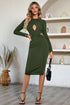 Cutout Crisscross Round Neck Long Sleeve Dress Army Green S by Trendsi | Fleurcouture