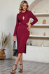 Cutout Crisscross Round Neck Long Sleeve Dress Wine S by Trendsi | Fleurcouture