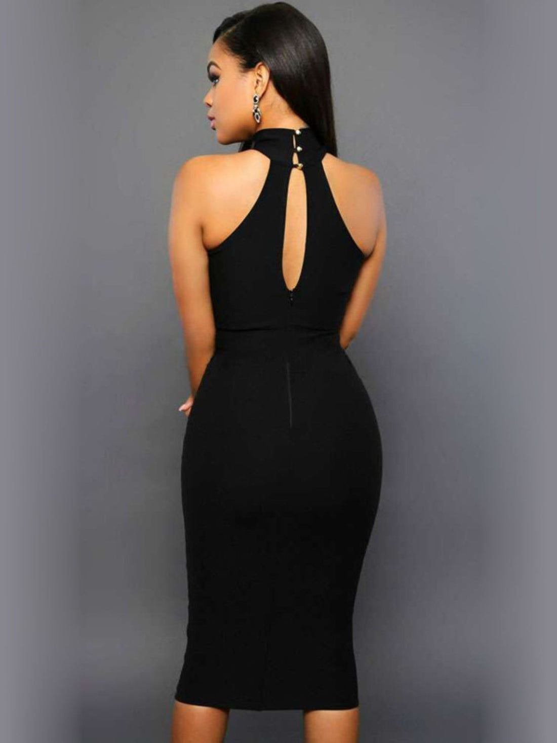 Cutout Grecian Neck Dress Black Women&