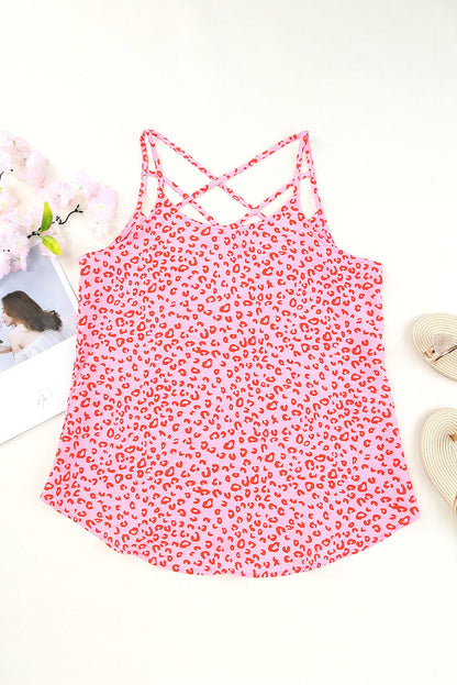 Cutout Leopard Round Neck Tank Blush Pink Women&