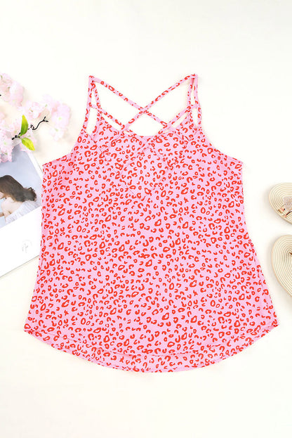 Cutout Leopard Round Neck Tank Blush Pink Women&