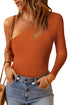 Cutout One Shoulder Long Sleeve Bodysuit Ochre S Tops by Trendsi | Fleurcouture