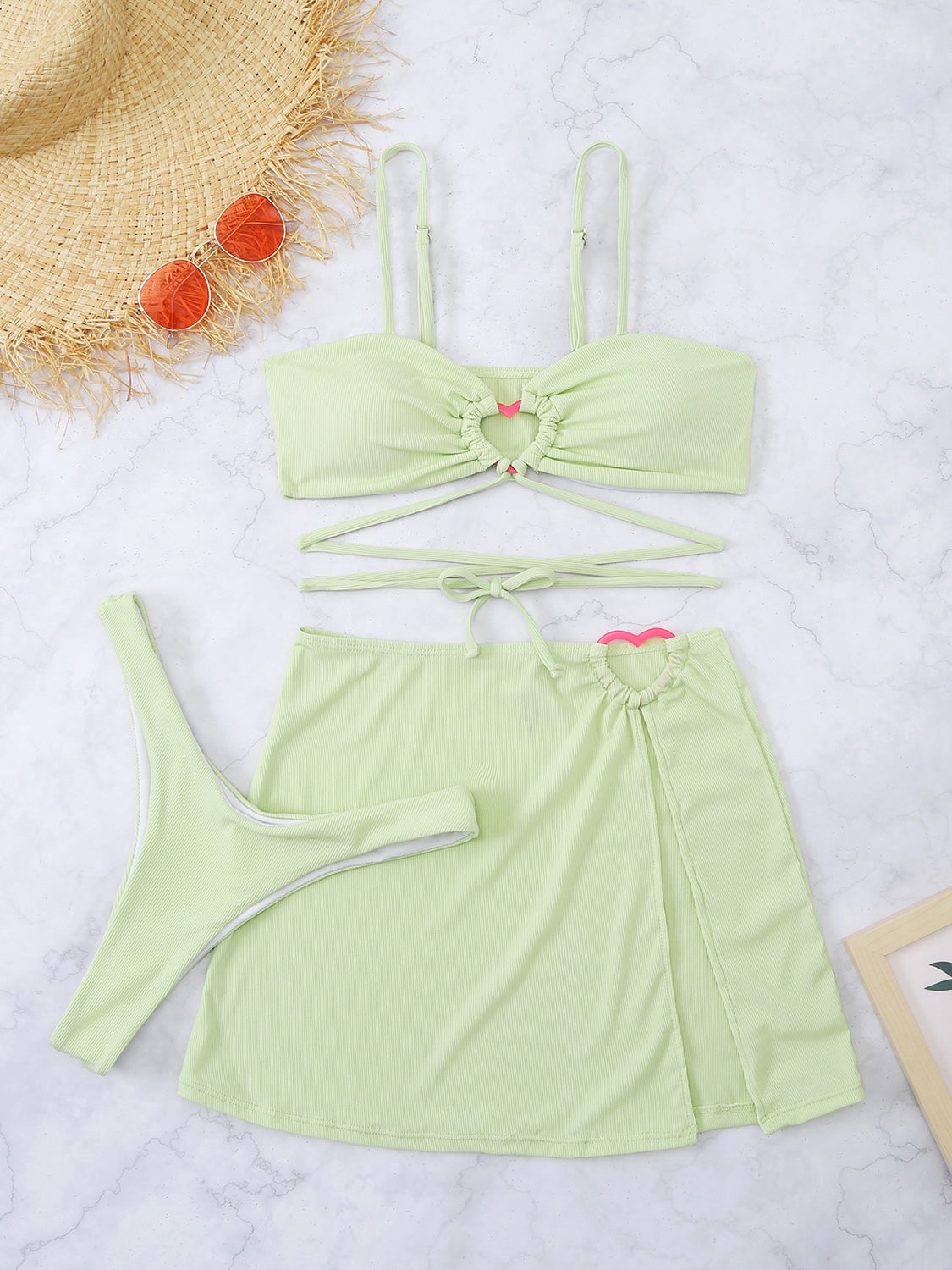 Cutout Spaghetti Strap Three-Piece Swim Set Swimwear by Trendsi | Fleurcouture