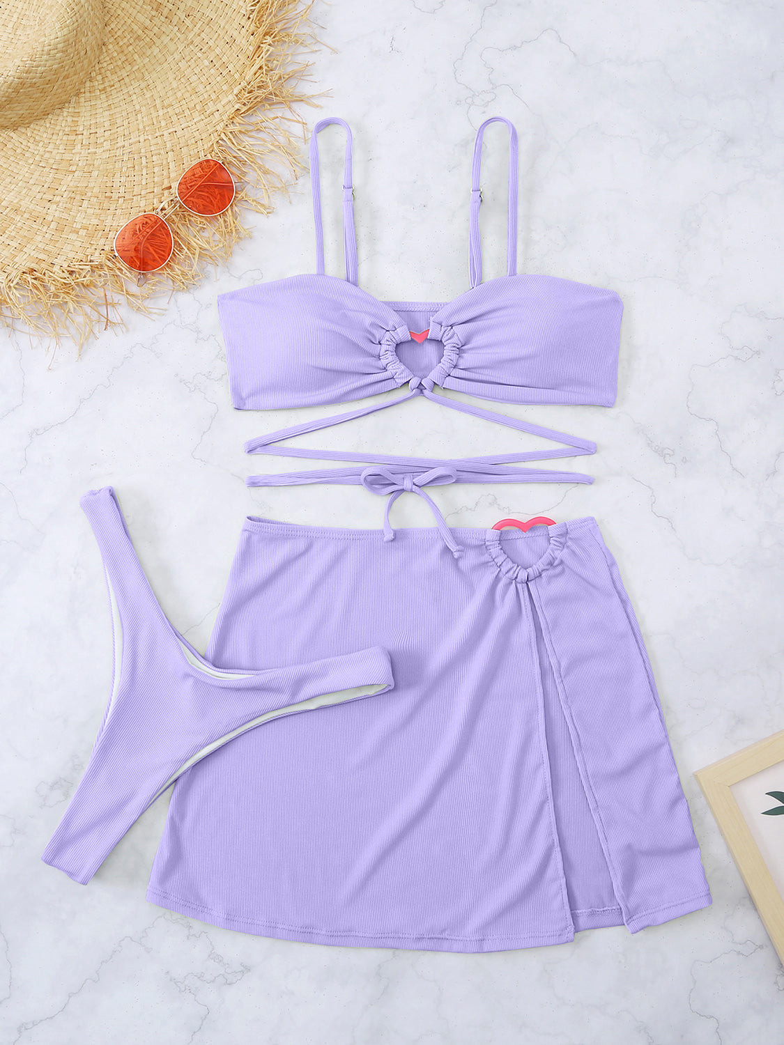 Cutout Spaghetti Strap Three-Piece Swim Set Swimwear by Trendsi | Fleurcouture