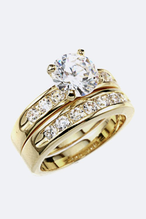 CZ Double Ring Set Gold 6 by LA Jewelry Plaza | Fleurcouture