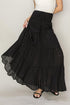 D-Drawstring Waist Tiered Maxi Skirt BLACK S by HYFVE | Fleurcouture