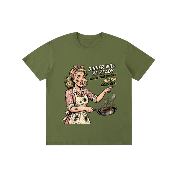 Dinnerwillbereadywhenthesmokealarmgoesoff,retro,1950s,funny,sarcastic,tee,tshirt