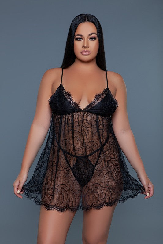 Daisy 2 Piece Babydoll Black by BE WICKED | Fleurcouture