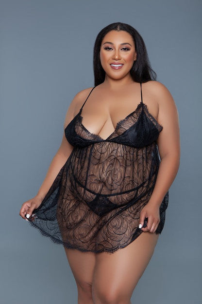 Daisy 2 Piece Babydoll Black by BE WICKED | Fleurcouture